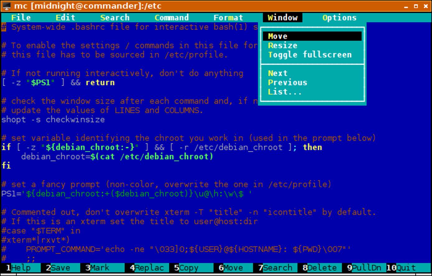 Midnight Commander’s Editor mcedit with Syntax Highlighting Active
