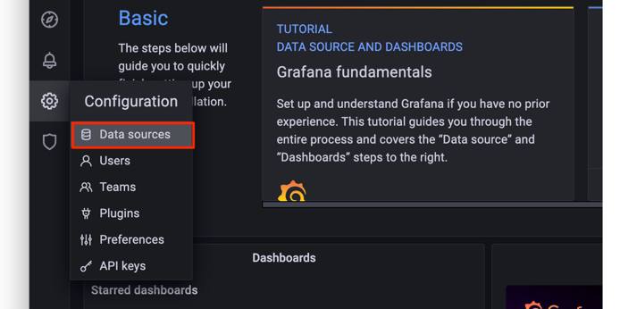 Screenshot of Grafana’s configuration menu